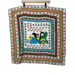 Vintage 1990s ACE ALASKA Souvenir Scarf Colorful Whimsical Sewing Ladies 28”x28”